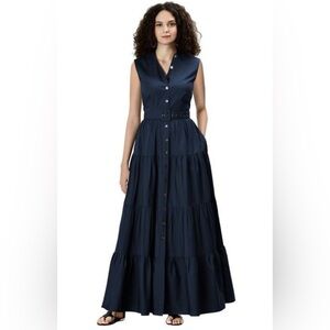 eShakti Navy Sleeveless Maxi Dress